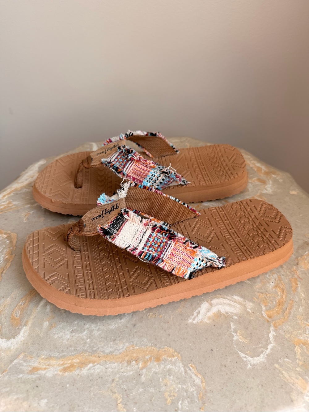 Gypsy Jazz Brexly Women’s 8 Multicolor Fabric Strap Brown Flip Flop Sandals